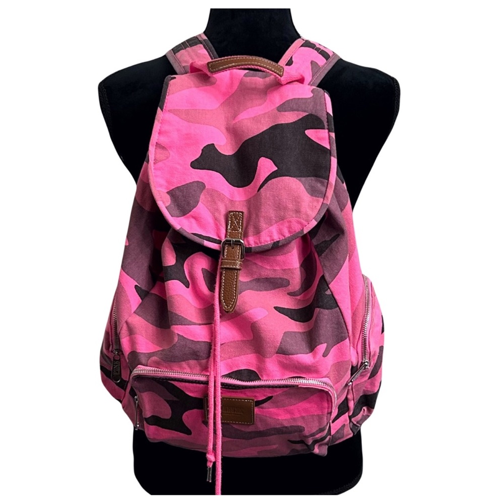 VS PINK Bright Pink Camo Drawstring Backpack